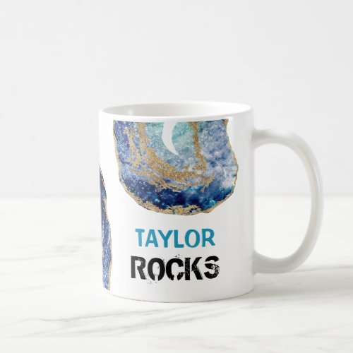  Personalize NAME ROCKS Navy Blue Glitter Coffee Mug