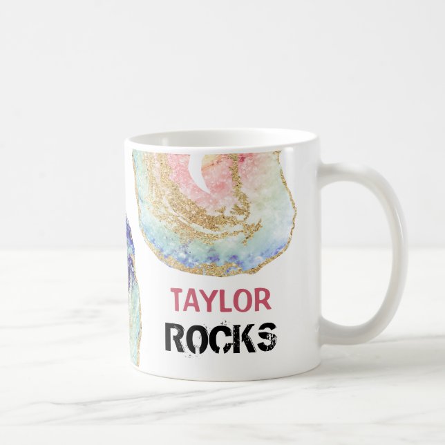 *~* Personalize NAME ROCKS Pastels Blue Glitter Coffee Mug (Right)