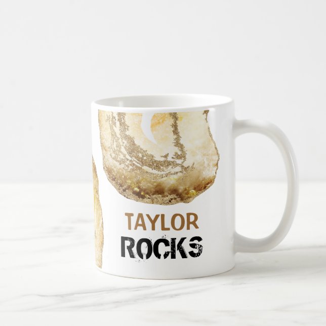 *~* Personalize NAME ROCKS Yellow Gold  Glitter Coffee Mug (Right)