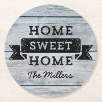 Personalize Name Rustic Home Sweet Home Pale Round Round Paper Coaster