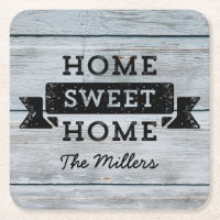 Personalize Name Rustic Home Sweet Home Pale Wood Square Paper Coaster