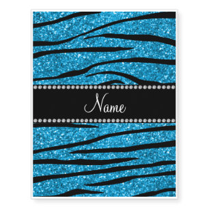 Personalize name sky blue glitter zebra stripes temporary tattoos