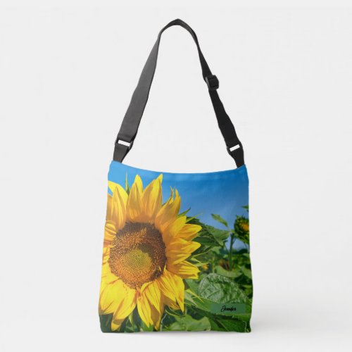 Personalize Name Sunflower Blue Sky Crossbody Bag