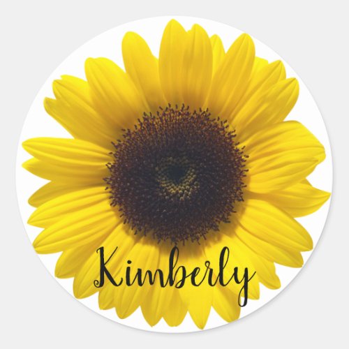 Personalize Name Sunflower Label Round Sticker