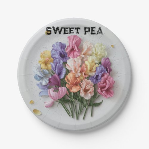 Personalize Name Sweet Pea Botanical Flower Paper Plates