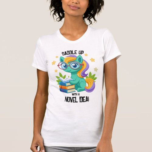 Personalize Name Text Reading Pony Saddle Up Book  T_Shirt