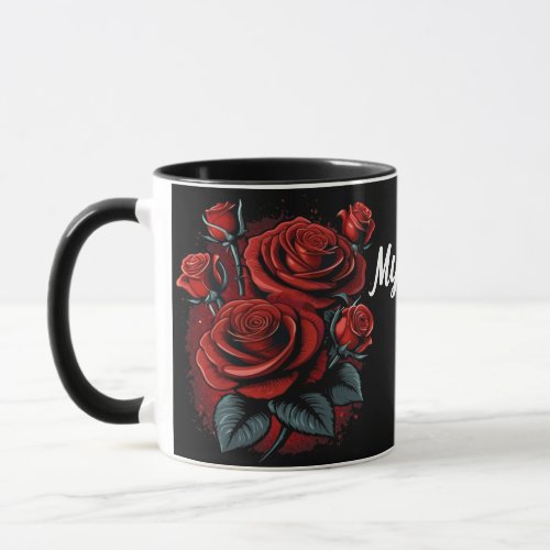 Personalize Name Text Stunning Red Roses Love Mug
