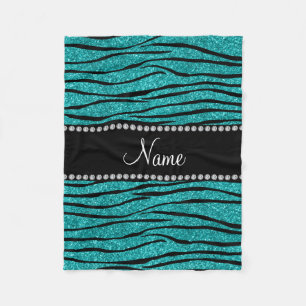 Personalize name turquoise glitter zebra stripes fleece blanket