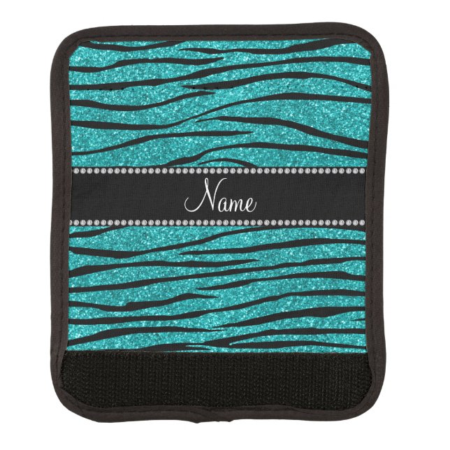 Personalize name turquoise glitter zebra stripes luggage handle wrap (Front)