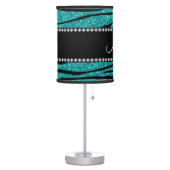 Personalize name turquoise glitter zebra stripes table lamp (Left)