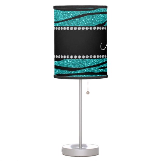 Personalize name turquoise glitter zebra stripes table lamp (Left)