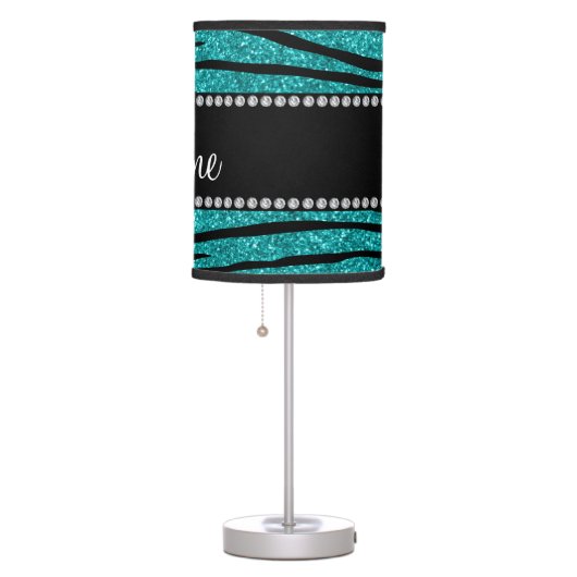 Personalize name turquoise glitter zebra stripes table lamp (Right)