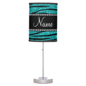 Personalize name turquoise glitter zebra stripes table lamp (Front)