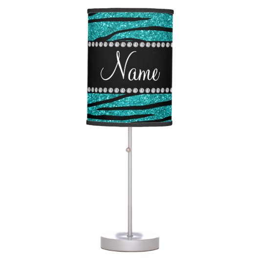 Personalize name turquoise glitter zebra stripes table lamp (Front)