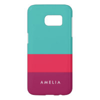 Personalize Name Turquoise Pink Purple Color Block Samsung Galaxy S7 Case