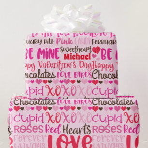 Personalize Name Valentines Day Red Pink Hearts Wr Wrapping Paper