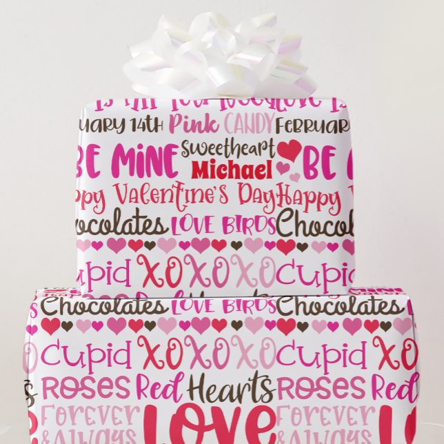 Personalize Name Valentines Day Red Pink Hearts Wrapping Paper (Creator Uploaded)