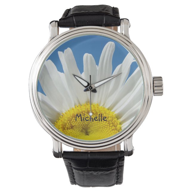 Personalize Name watches Yellow White Daisy Flower (Front)