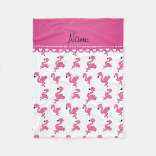 Personalize name white pink flamingos fleece blanket