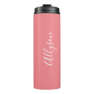 Personalize Name White Script Vertical, Coral Thermal Tumbler