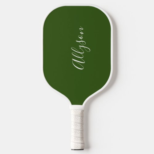 Personalize Name White Script Vertical ForestGreen Pickleball Paddle