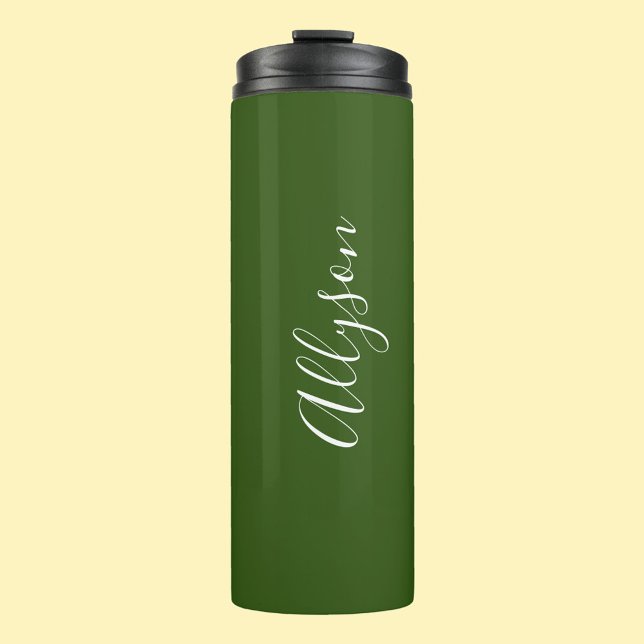Personalize Name White Script Vertical ForestGreen Thermal Tumbler (Creator Uploaded)