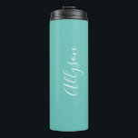 Personalize Name, White Script Vertical, Lt. Teal Thermal Tumbler<br><div class="desc">Personalize your Name vertically In white Script Text on light teal background. Click “Customize” to change colors and type styles.</div>