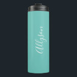 Personalize Name, White Script Vertical, Lt. Teal Thermal Tumbler<br><div class="desc">Personalize your Name vertically In white Script Text on light teal background. Click “Customize” to change colors and type styles.</div>