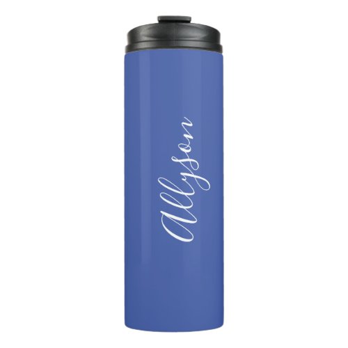 Personalize Name White Script Vertical Med Blue Thermal Tumbler