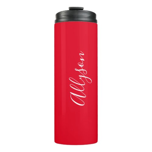 Personalize Name White Script Vertical Red Thermal Tumbler