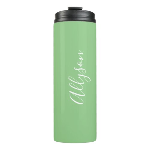 Personalize Name White Script Vertical Sage Thermal Tumbler