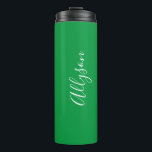 Personalize Name Wht Script Vertical, Kelley Green Thermal Tumbler<br><div class="desc">Personalize your Name vertically In white Script Text on Kelley Green background. Click “Edit Using Design Tool” to change colors and type styles.</div>