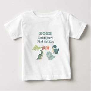Personalize Name Year First Birthday Baby Dino T-Shirt