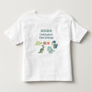 Personalize Name Year First Birthday Cute Dino Toddler T-shirt