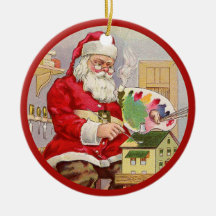 Personalize Name & Year Vintage Santa in Workshop