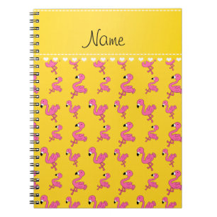 Personalize name yellow pink flamingos notebook