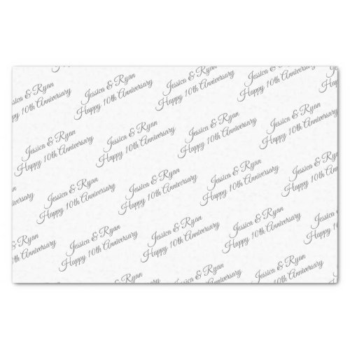 Personalize Names Anniversary Year Grey Script Tissue Paper