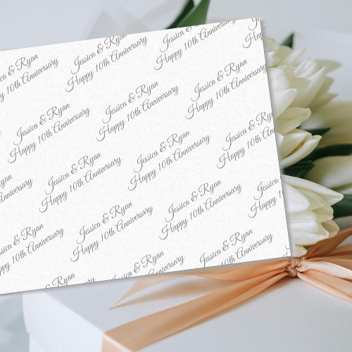 Personalize Names Anniversary Year Grey Script Tissue Paper