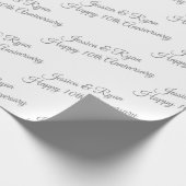Personalize Names, Anniversary Year, Grey Script Wrapping Paper (Corner)