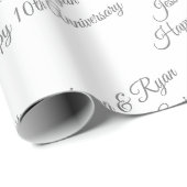 Personalize Names, Anniversary Year, Grey Script Wrapping Paper (Roll Corner)