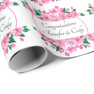 Personalize Names Cherry Blossoms Wedding Gift Wrapping Paper