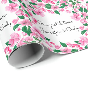 Personalize Names Cherry Blossoms Wedding Gift Wrapping Paper
