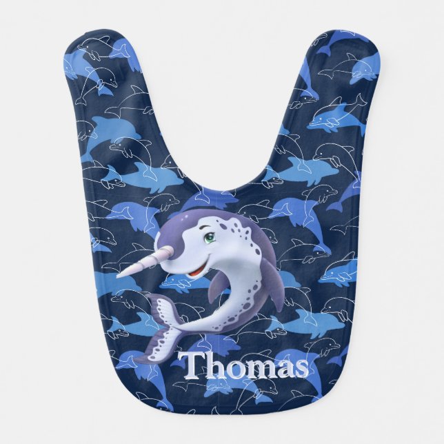 Personalize Narwhal  Baby Bib (Front)