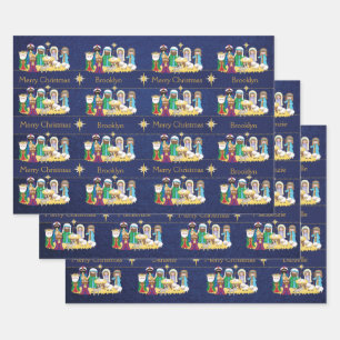 Personalize Nativity Scene Wrapping Paper Sheets