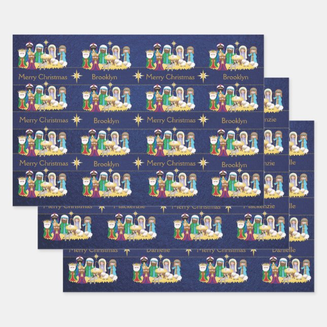 Personalize Nativity Scene Wrapping Paper Sheets (Set)