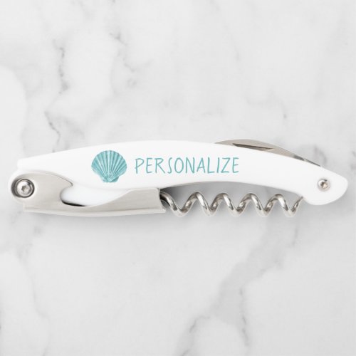 Personalize Nautical Blue Teal Seashell Waiters Corkscrew