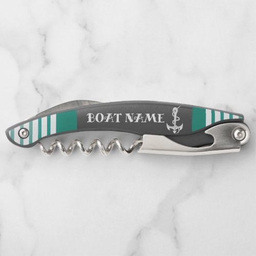 Personalize Nautical Green Anchor Waiters Corkscrew