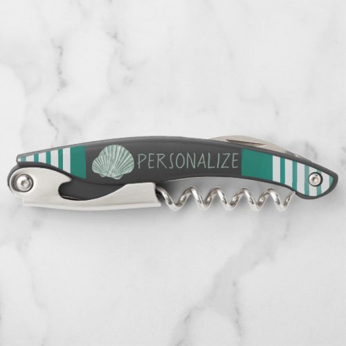 Personalize Nautical Green Seashell  Waiters Corkscrew