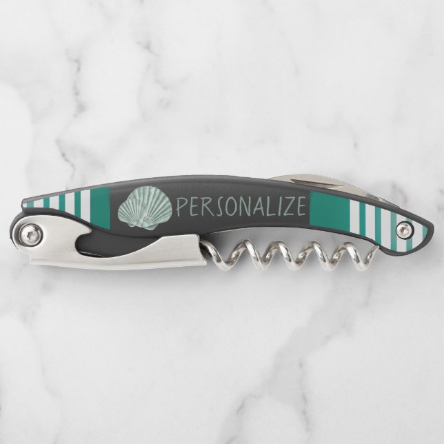 Personalize Nautical Green Seashell  Waiter's Corkscrew (Front)