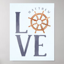 Personalize Nautical Nursery LOVE Typography Poster